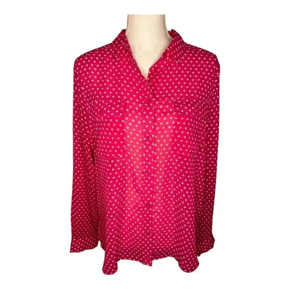 American Eagle Outfitters Tops - American Eagle Outfitters Women’s Large Pink Polka Dot Button‎ Down Shirt